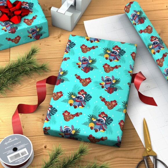 Hallmark Wrapping Paper Christmas Stitch on Blue 70 sq ft Jumbo Roll Holiday - Picture 4 of 6